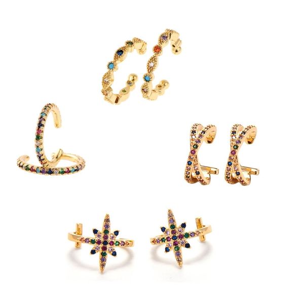 

molinuo minimalism 4 optional colorful cz round earrings cuffs gold non-perforated fashion female clip earrings 2019, Silver