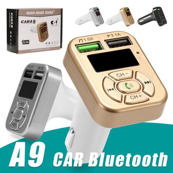 Trasmettitore FM A9 Kit per auto Bluetooth Vivavoce Adattatore radio FM LED Adattatore Bluetooth per auto Supporto TF Card USB Flash Drive Ingresso/uscita AUX