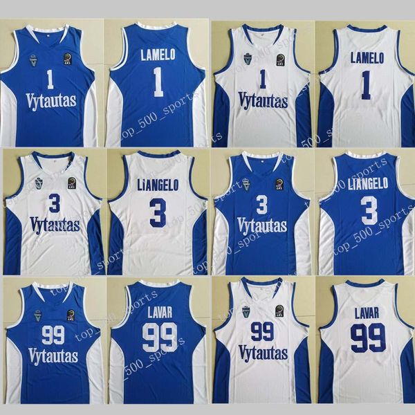 

men lithuania prienu vytautas basketball shirt 1 lamelo ball jersey 3 liangelo ball uniform 99 lavar ball all stitched good team blue white, Black