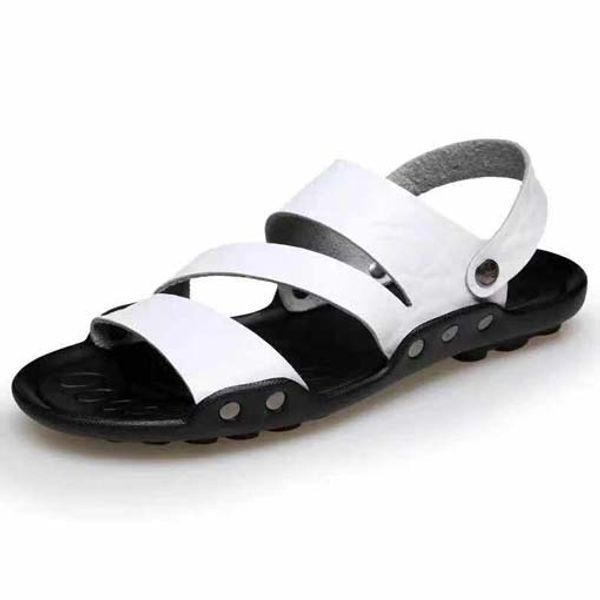 

quality printed beauty head real leather slides shoes men fashion sandals causal summer flip flops slippers shoes shoe09 p140, Black