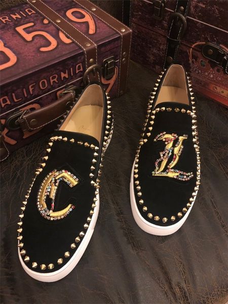 

stylish luxury sneakers men flat shoes casual red bottom shoes non-slip wear-resistant men and women casual shoes rivetshoes 47 a8, Black