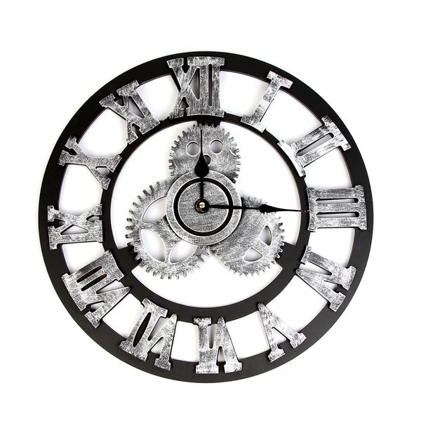 Handmade Oversized 3d Gear Decorative Luxury Art Big Wooden Vintage Large Wall Clock On The For Gift 20 Inches Outdoor