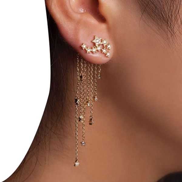 

женская мода стильный золотой / серебряный цвет звезда обтекаемая кисточка длинные хрустальные серьги женщины девушка ювелирные изделия pend, Golden