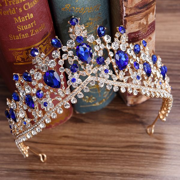 

kmvexo 2020 european red green crystal big crown headwear bridal wedding hair accessories jewelry bride tiaras princess crowns y200409, Slivery;golden