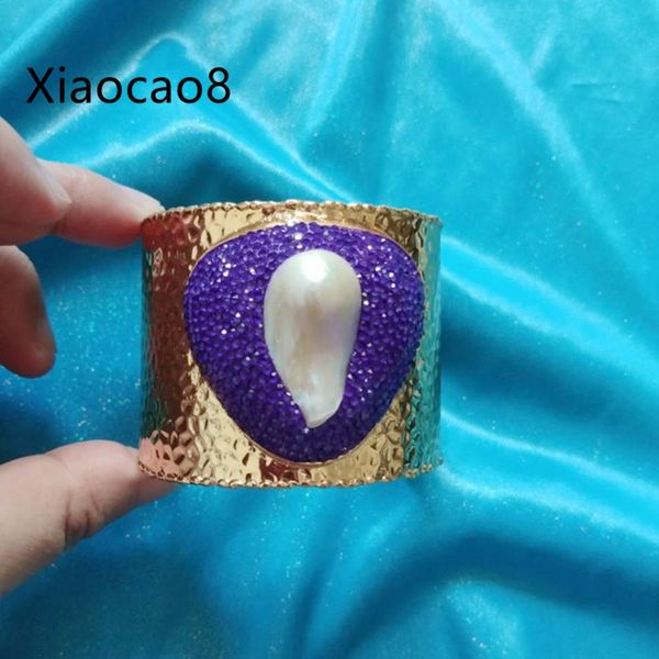 

широкий золотой медный открытый браслет унисекс высокое качество любовь горный хрусталь пресноводный жемчуг браслет женщин роскошные ювелирн, Black