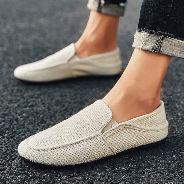 

new loafers men breathable casual shoes classic linen slip on sneakers male summer driving shoes for men wide, Black