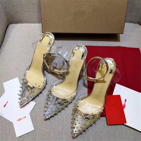 

RED BOTTOM Высокие каблуки Прозрачный пластиковый ремень для ногтей с мелким ртом Жен