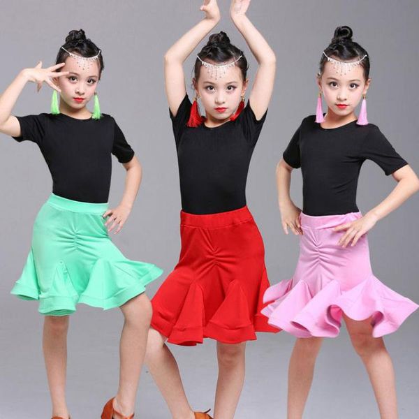 

children latin dance dress new girls short sleeve leotard skirts suit cha cha rumba samba competition teen latino dress summer, Black;red