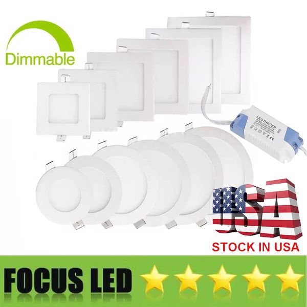 Luzes de painel LED ultrafinas de estoque nos EUA 9W 12W 15W 18W 23W SMD2835 Downlight AC110-240V luminária de teto para baixo Quente/fria/branco natural 4000K