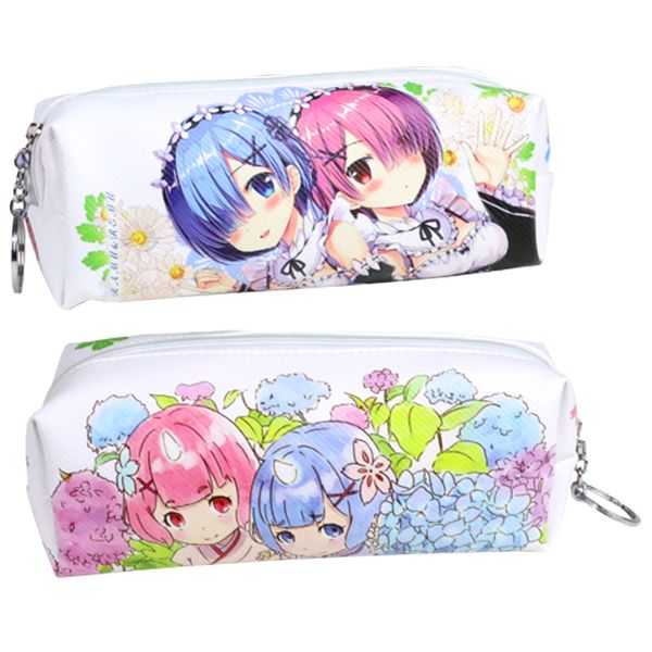 

anime re:life in a different world from zero zipper cosmetic bag rem and ram pu leather pencil pouch