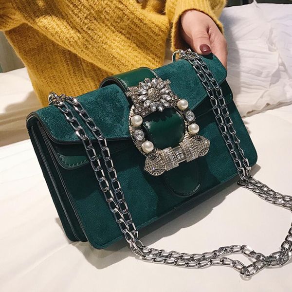 

retro fashion female square bag new quality velvet women's designer handbag ladies diamond chain shoulder messenger bags