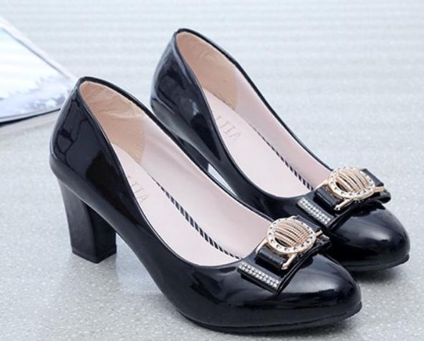 

send 2018 new style coarse heel shallow mouth pointed end women's shoes@28, Black
