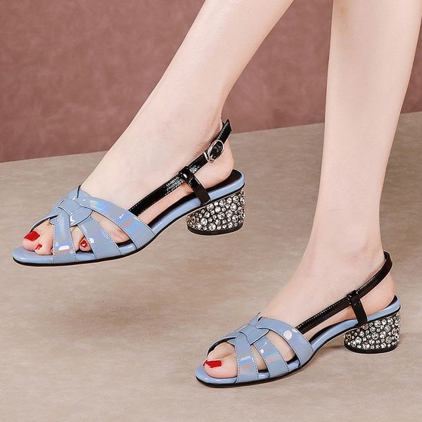 

sandals crystal heels women summer fashion genuine leather shoes female strange style peep toe dress wedding, Black