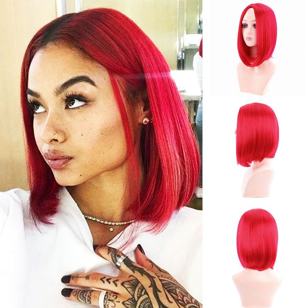 Mumupi Straight Red Synthetic Wigs Middle Part For Women Medium