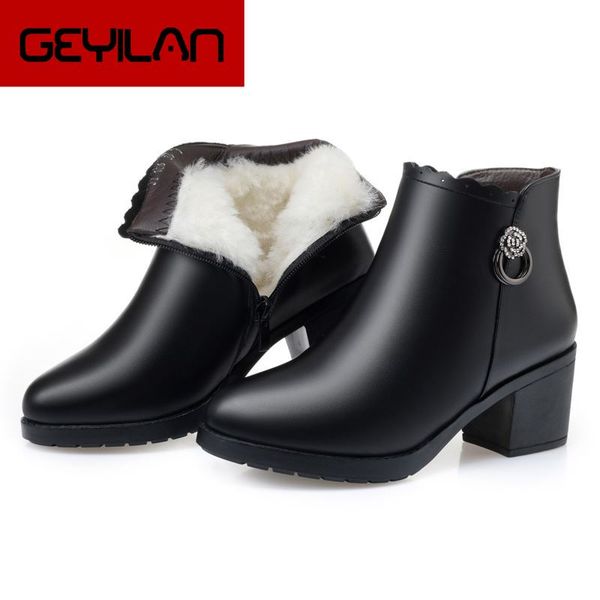 

winter woman genuine leather ankle boots female casual shoes women waterproof warm wool snow boots ladies shoes, Black