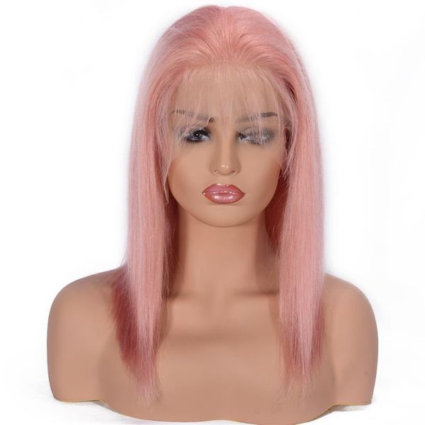 

ivogue short pink human hair wigs straight bob wig virgin peruvian remy human hair lace front wig with baby neat tail, Black;brown