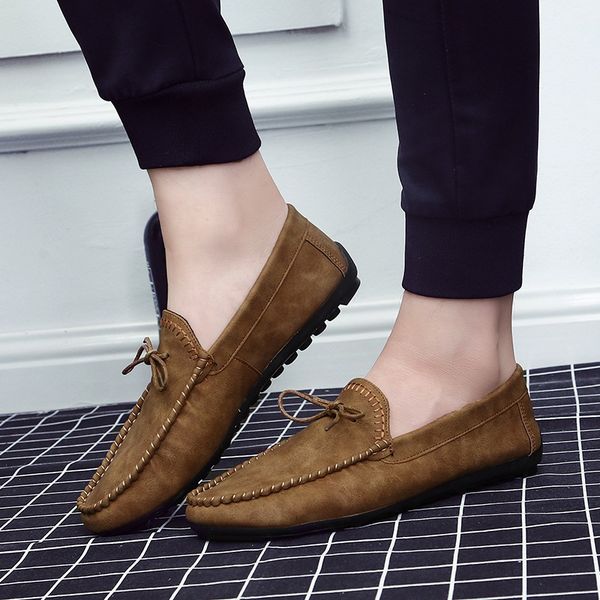 

classic spring/autumn 2019 men casual shoes men loafers fashion sneakers leather breathable slip-on driving shoes brand design, Black
