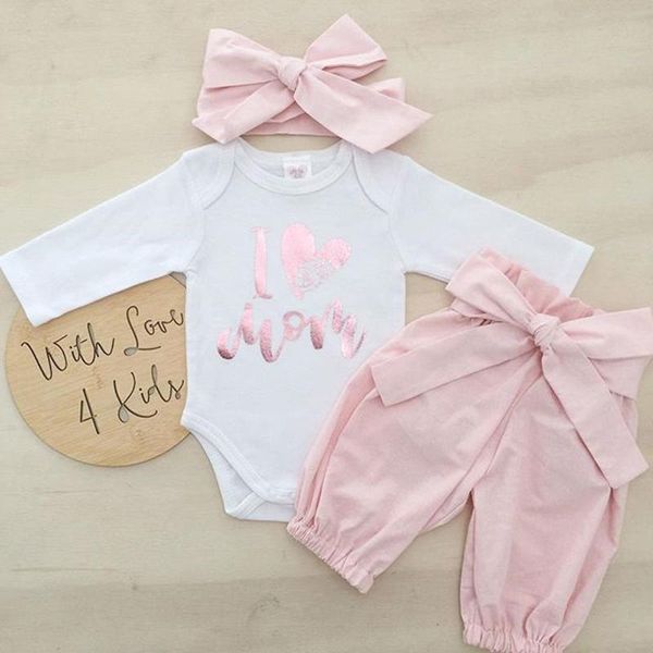 

baby girl clothes set 2020 0-24m newborn infant kids 3pcs girls romper+long pants+headband outfits clothing set, White