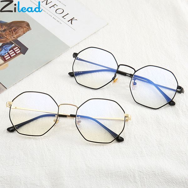 

zilead anti blue light glasses frame metal polygon optical sepectacles computer eyeglasses eyewear for men women unisex, Black