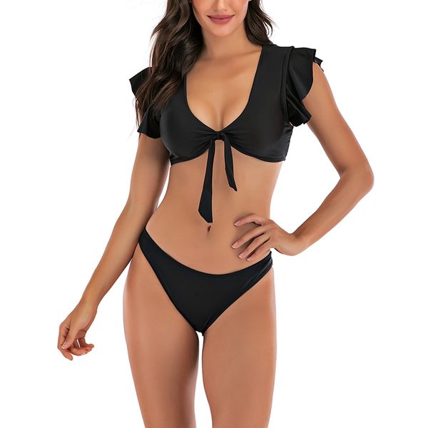 

popular women high waist bikini swimsuit ruffle swimwear female bandeau thong brazilian biquini bikini set bathing suit