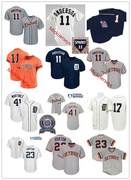 

mens #17 denny mclain #23 willie horton #41 victor martinez detroit 50th patch jersey stitched #11 sparky anderson retirement patch jersey, Black