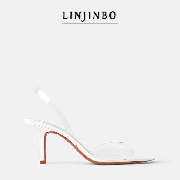

sandals summer transparent women square head open-toed high heels 2021 fashion white party shoes zapatos mujer, Black