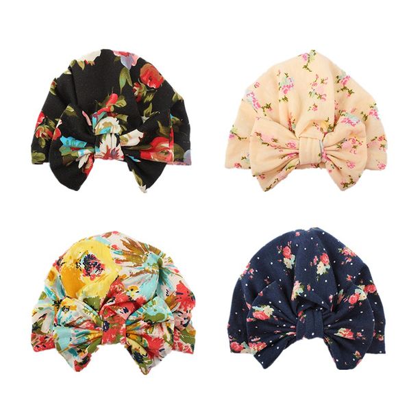 

cute baby hat caps baby girl floral printed toddler kid girl bowknot turban knot hospital hat beanie cap, Yellow