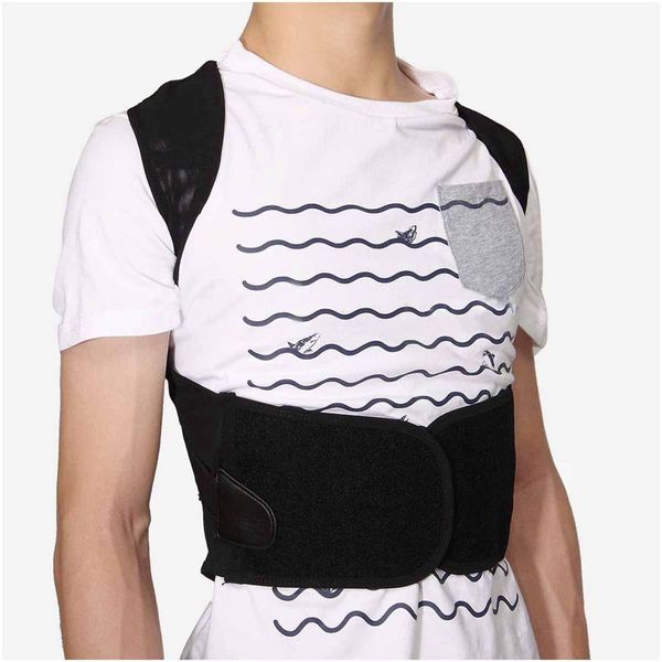

adjustable support correction back lumbar shoulder brace belt posture corrector, Black;blue