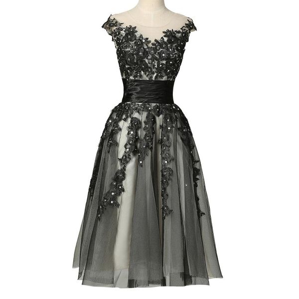 

2019 new black mother of the bride dresses cap sleeve jewel neck beaded lace tulle short a-line formal gowns zipper back custom m52, Black;red