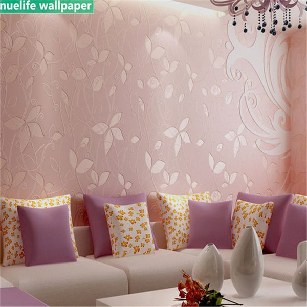 

0.53x10m pink leaf pattern garden non-woven wallpaper wedding room children's room bedroom living tv background wall paper