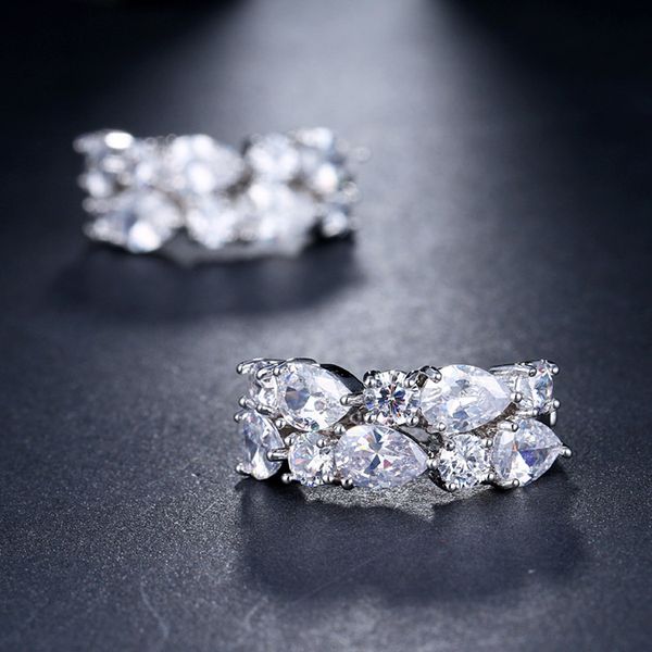 

colorful cubic zircon rose gold siver color stud earrings trendy semi-precious stone women fashion jewelry elegent gifts, Golden;silver