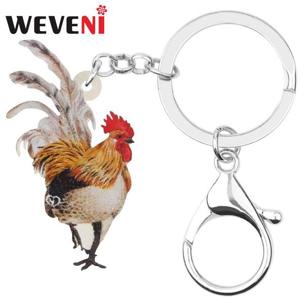 

weveni acrylic cock chicken rooster keychains keyring big farm animal key chain jewelry for women men car handbag accessory, Silver