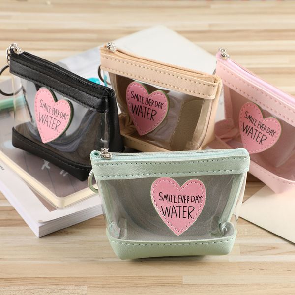 

jelly transparent coins wallet cute heart key coin lipstick portable storage bag keychain bags sweet zipper coin purse, Red;black