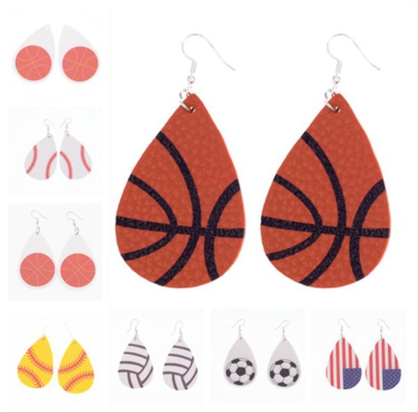 

baseball basketball leather earrings for women sports rugby softball teardrop earrings girl unique fashion jewelry, Silver