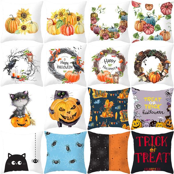 Jogar Halloween pele de pêssego Truque fronha ou travessura da abóbora capa de almofada Teia de aranha decorativa assento Pillowcase Car fronha