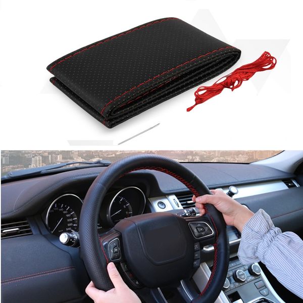 

38cm 36cm 40cm universal car steering wheel cover fiber leather soft anti-slip black diy braid needles thread