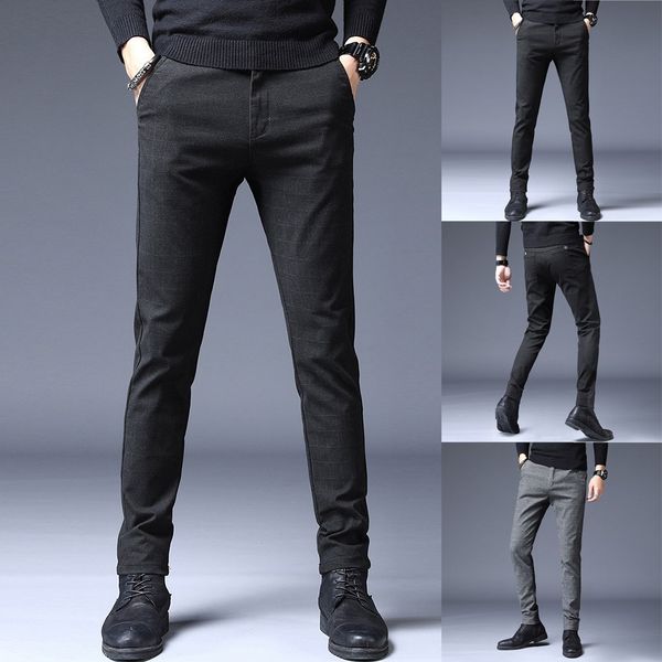

fashion men's new long pants drawstring casual solid color straight slim trousers elastic long trouser male, Black