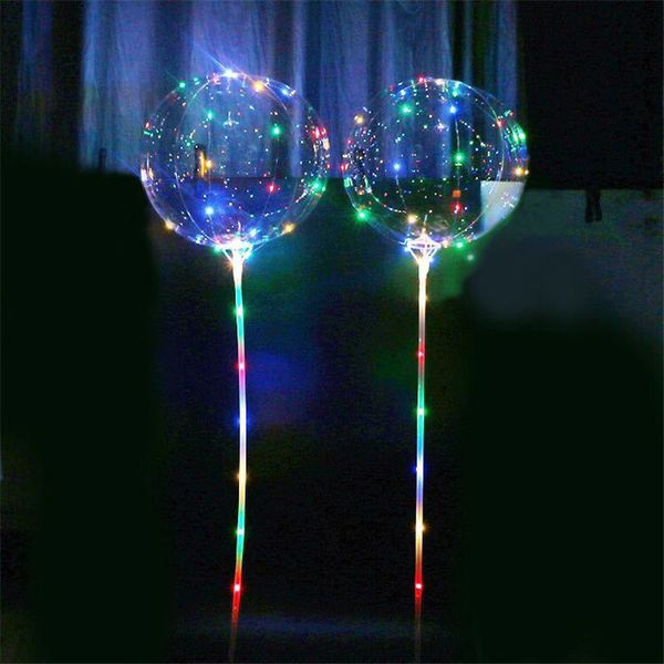 

led flashing balloon transparent luminous lighting bobo ball balloons with 70cm pole 3m string balloon xmas wedding party decorations sale