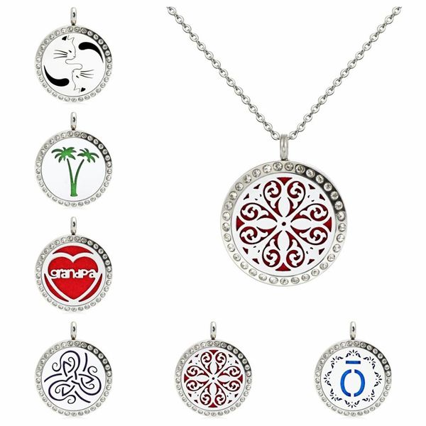 

grandpa tai chi cat cross bling 316 l stainless steel 25mm essential oil diffuser locket pendant diffuser necklace chain 10pads, Silver