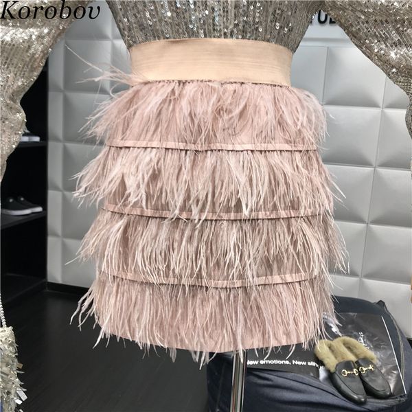 

korobov femininos vestido elegant feathers tassel patchwork skirts elastics waist cake skirt 2019 new arrivel saia 76834, Black