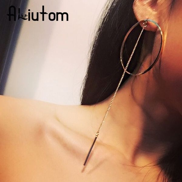 

aliutom punk unique big circles earrings charms long chain tassel drop dangle earring for women fashion jewelry bijoux, Silver