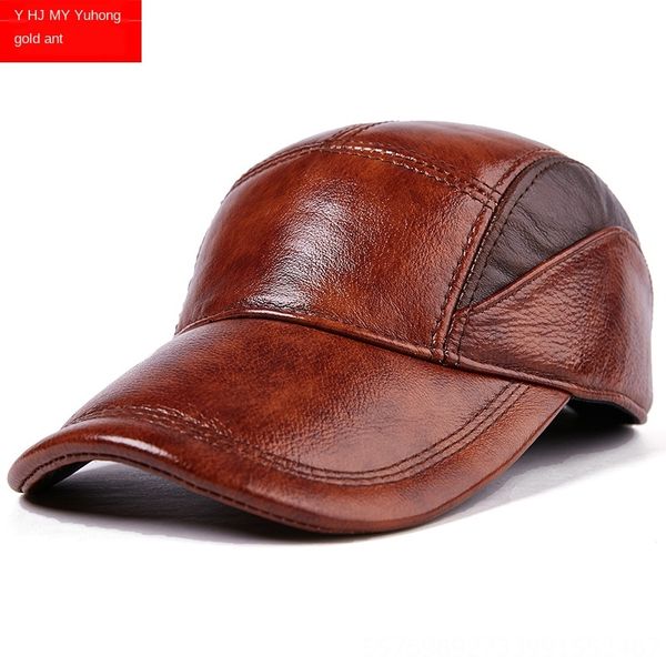 

real baseball cap leather men's 2020 leather hat men's layer cowhide hat leisure outdoor baseball cap adjustable, Blue;gray