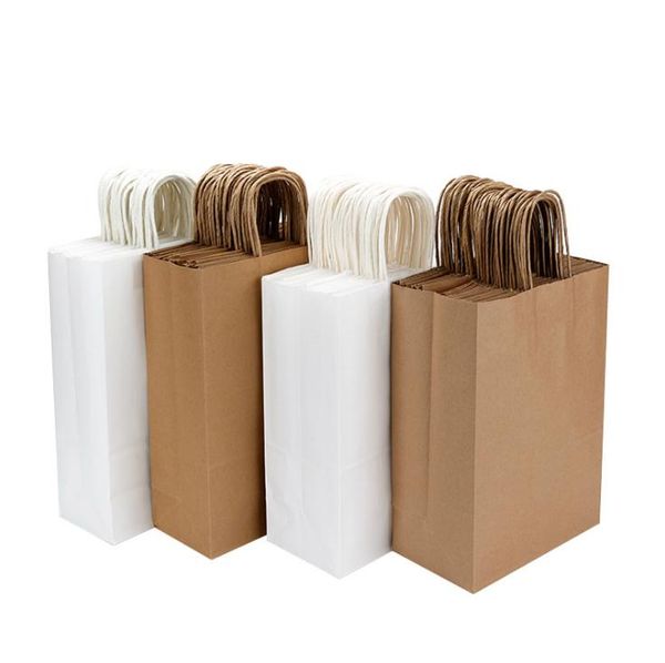 Alta Qualidade Kraft Saco De Papel Com Alças de Embalagem de Presente Branco Sacos De Festa de Aniversário de Casamento Jóias Sacos de Papel Sacos de Compras SN2036