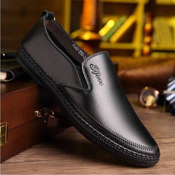 

brand new super soft leather men loafers shoes genuine leather silp on middle-aged men loafers driving shoes for dad 2019, Black