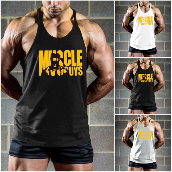 

2019 Men Gym Fit Muscle Sleeveless Tank Top Solid Letter Print T-Shirt Male Casual Bodybuilding Sportwear Fit Vest