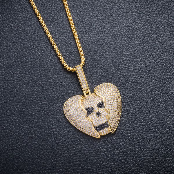 

ins rap singer human skeleton head fracture love hip hop pendeloque cut necklace, Silver