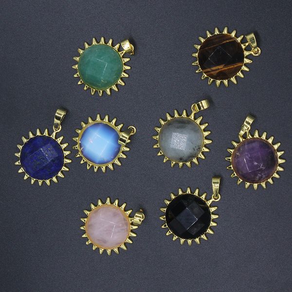 

wholesale 10 pcs gold plated sun flower labradorite stone pendant opalite opal for anniversary gift jewelry, Silver