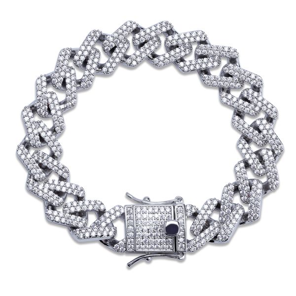

fashion- plated full diamond cubic zircon mens hip hop cuban curb chain bracelet rock punk rapper jewelry copper wrist chains for boys gifts, Black