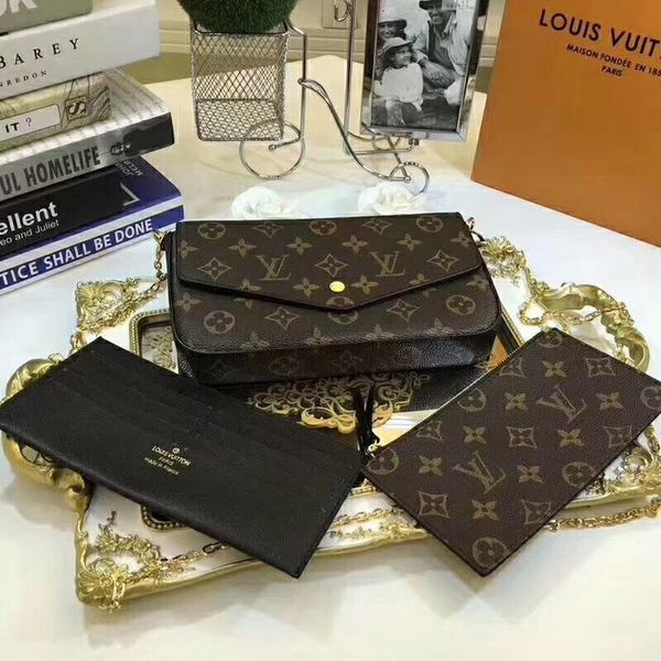 

#1150 genuine leather pochette felicie 3pcs l brand v presbyopic women wallet fashion chain shoulder bag pochette mobile card holder purse