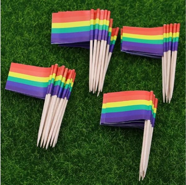 

бесплатная доставка радуга зубочистка флаг 3.5x2.5 см 100 шт. / пакет лесбиянок гей-прайд лгбт-флаг баннер красочный радуга флаг